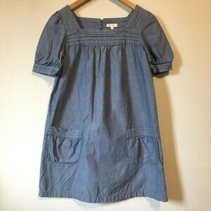 Denim Blue Cotton Smock Dress With Artist Pockets